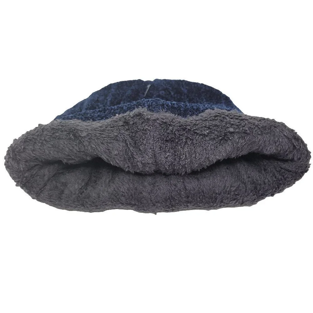 Women's Winter Thermal Fleece Knit Lined Beanie Hat, Blue